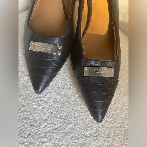 Coach Black Leather Heels with Silver plate size 8 NWOT - Picture 2 of 7